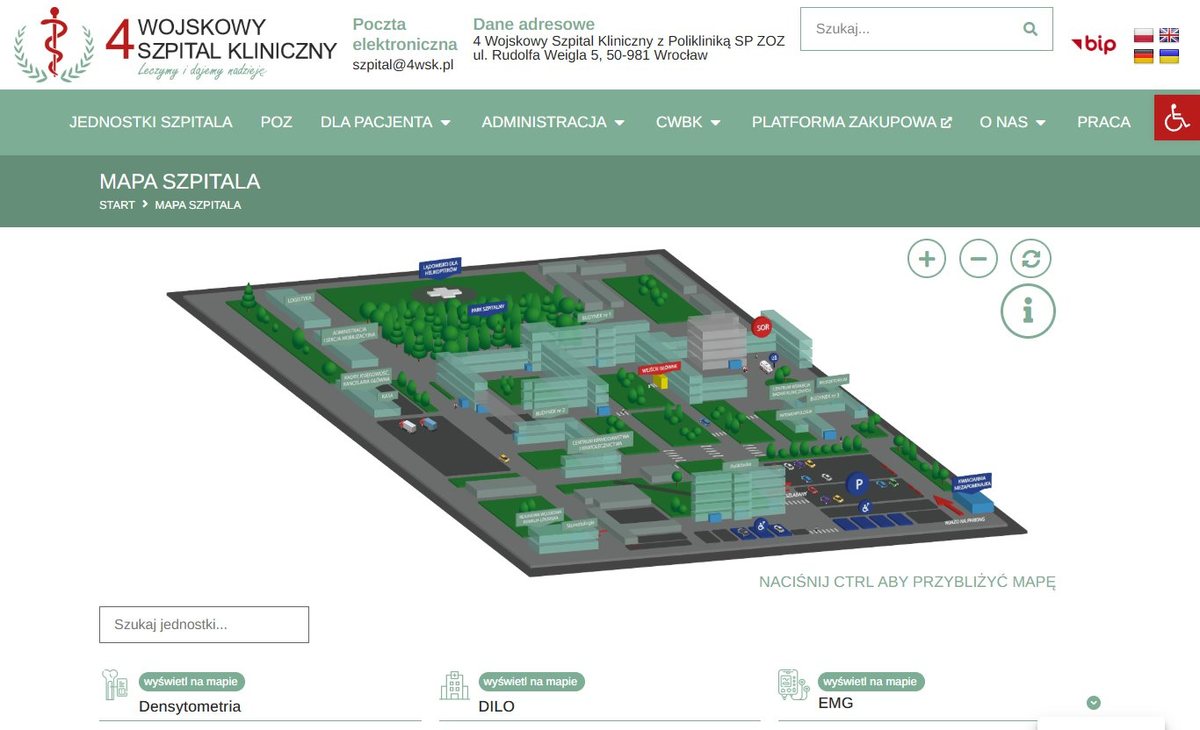 4 Wojskowy Szpital Kliniczny - interaktywna mapa 3D kampusu szpitalnego